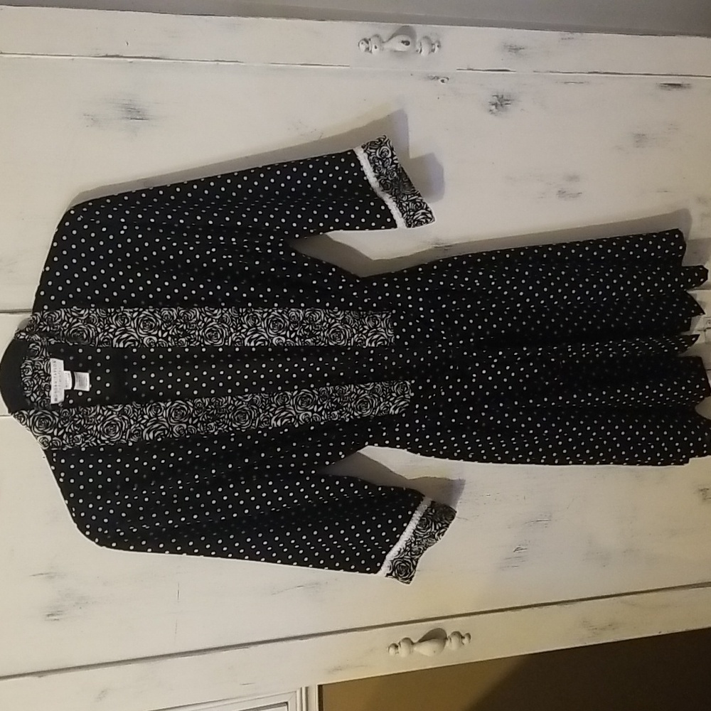 MORGAN TAYLOR Black ,white poke-dot  Short Robe: Women's L